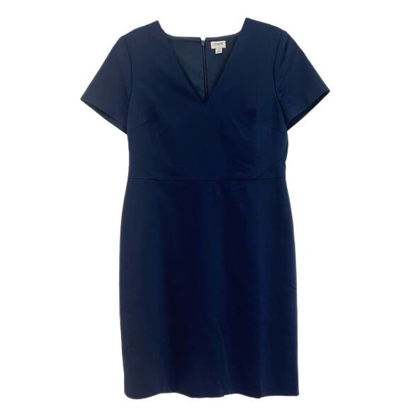 J.Crew Sheath Dress Women 12 Navy Blue Cotton Stretch V-Neck Minimalist Capsule - Picture 2 of 10